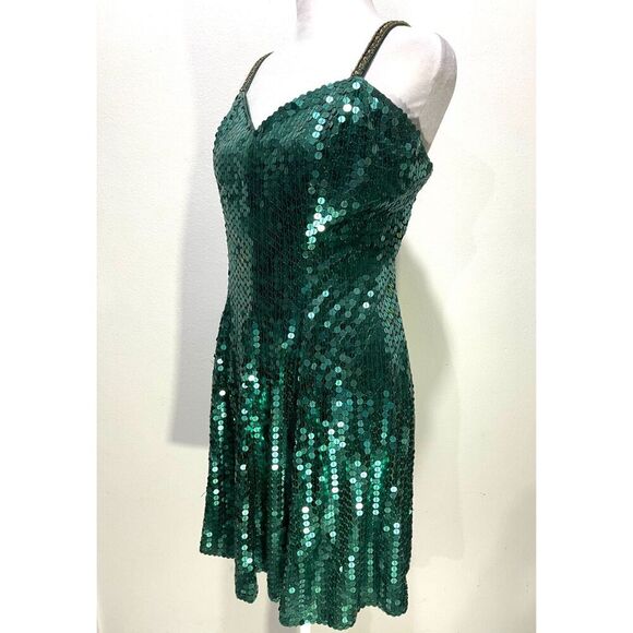 Scala Collection dress sequins disco night out green circular festive women's 8 - Picture 2 of 8
